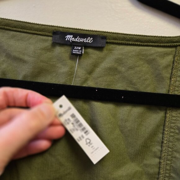 NWT Madewell Plus Green Kale Corduroy Button-Down Mini Dress Size 22W Long Sleev - Picture 6 of 11